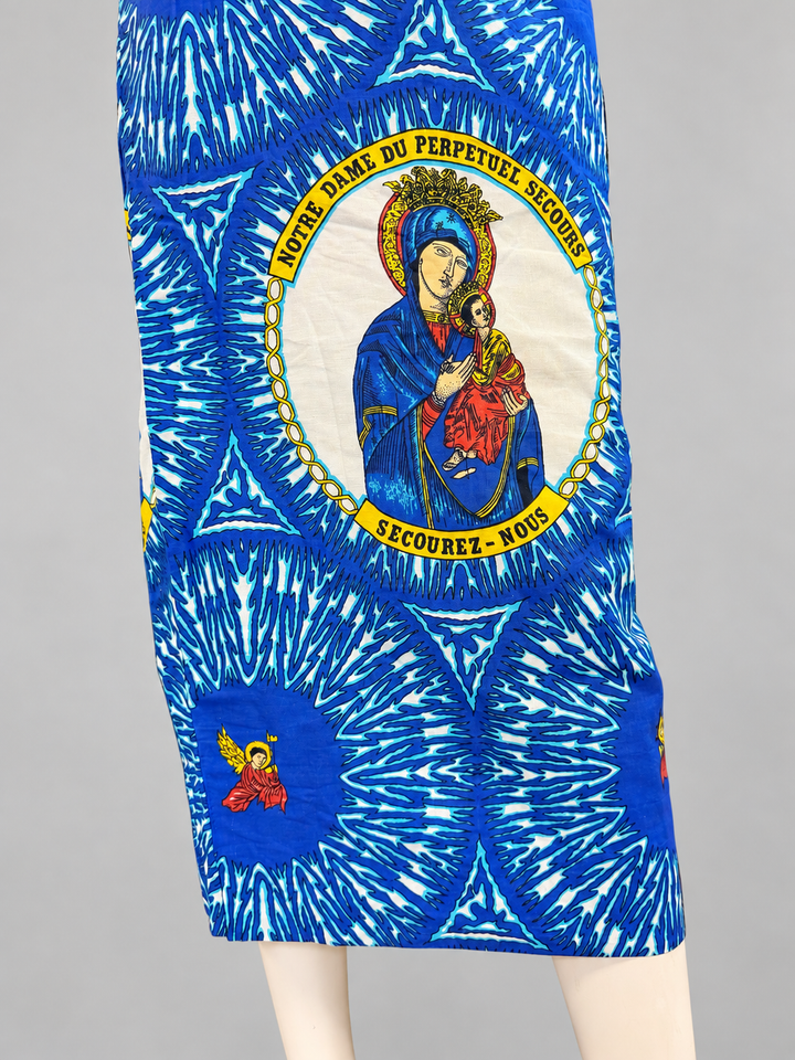 Religious icon print blue midi skirt