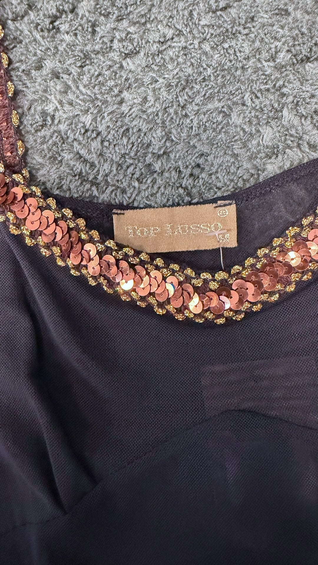 Vintage black sheer sequin strap top