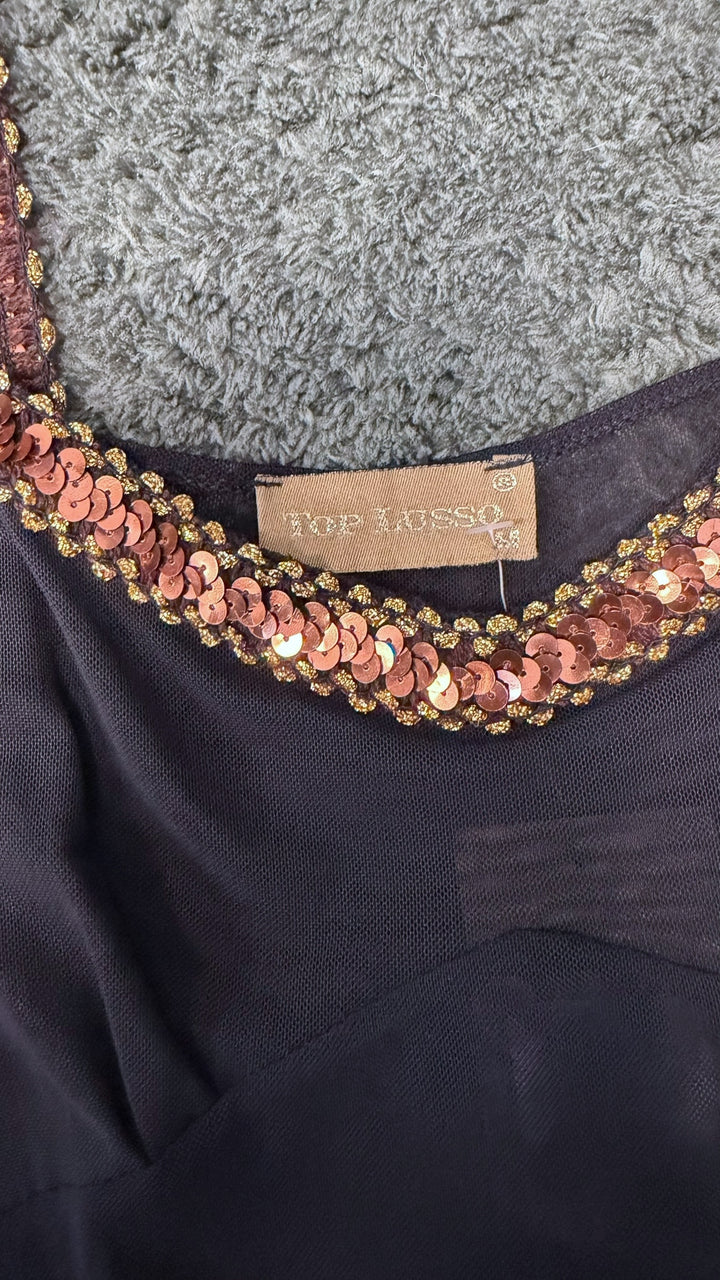 Vintage black sheer sequin strap top