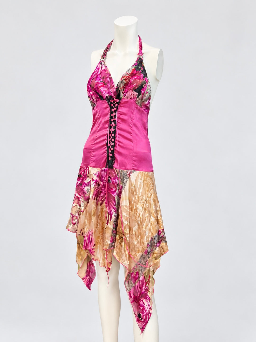 2000s halter asymmetric floral dress