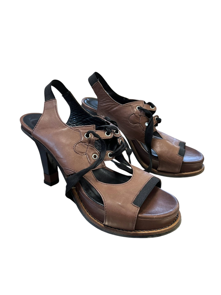 Marithé + François Girbaud Vintage Brown Open-Toe Heels Size eu37.5