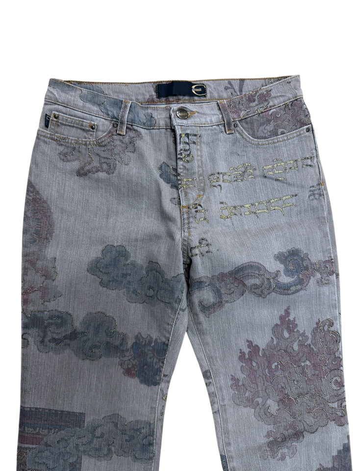 Just Cavalli AW2003 archive  “Asian World Fantasy” grey printed jeans