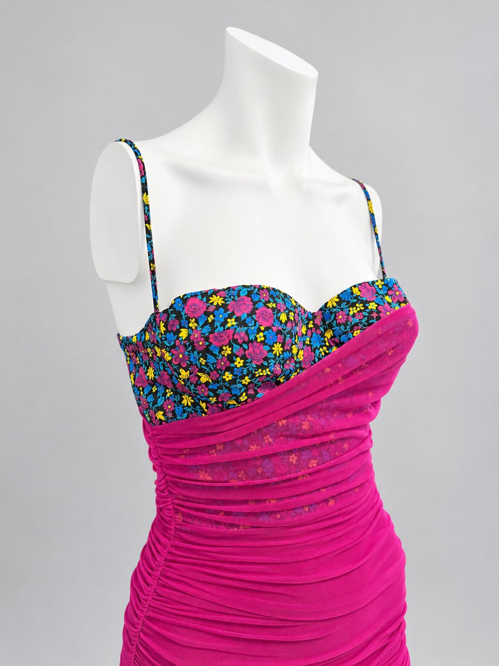 Versus Versace floral bust ruched mesh dress