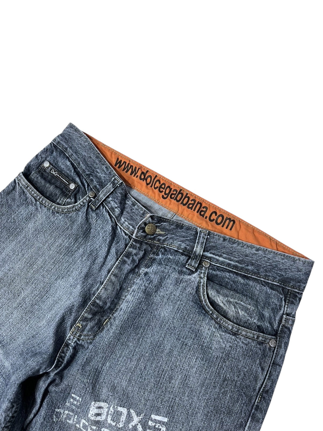 Dolce&Gabbana Statement Jeans – Orange Text Panels & Heavy Distressing – Y2K Era - Men's Large