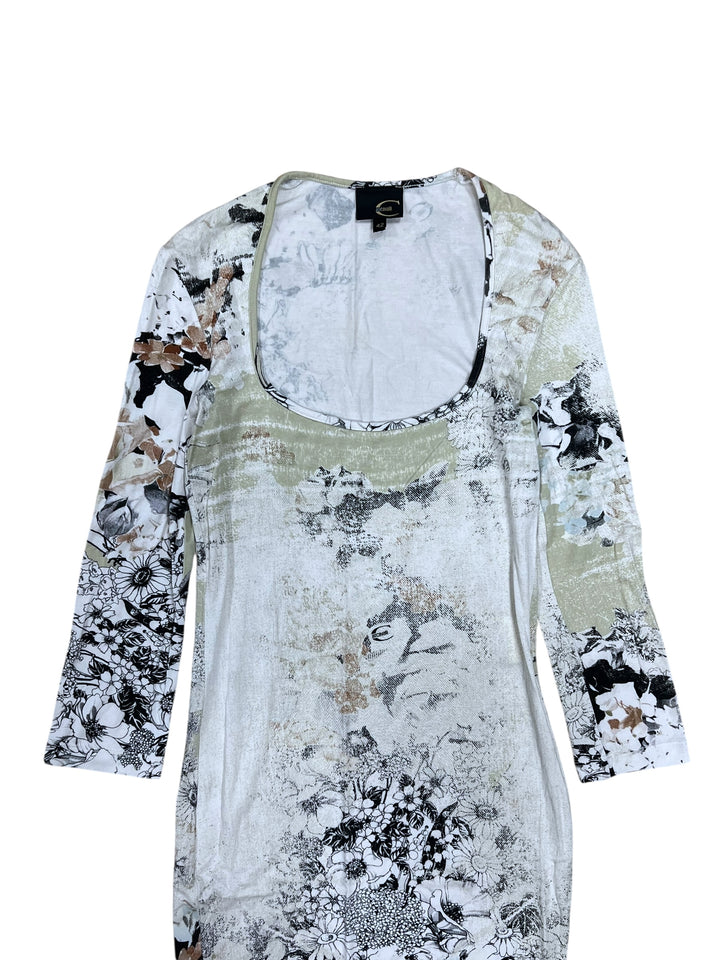 Just Cavalli Vintage Floral Bodycon Midi Dress Small