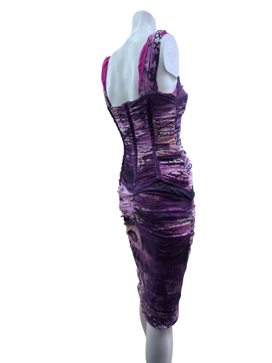 Roberta Scarpa purple ruched mesh midi dress