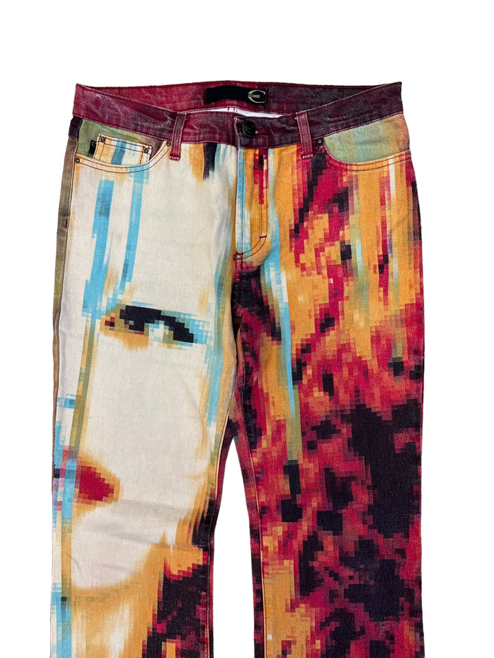 Just Cavalli SS 2001 Desi Lava Pixel digital printed archive jeans Women's small(36/38)