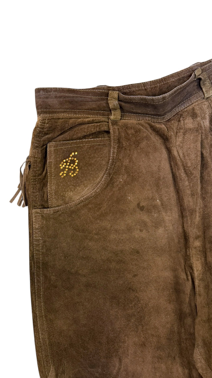 Blumarine vintage brown suede fringe leather trousers