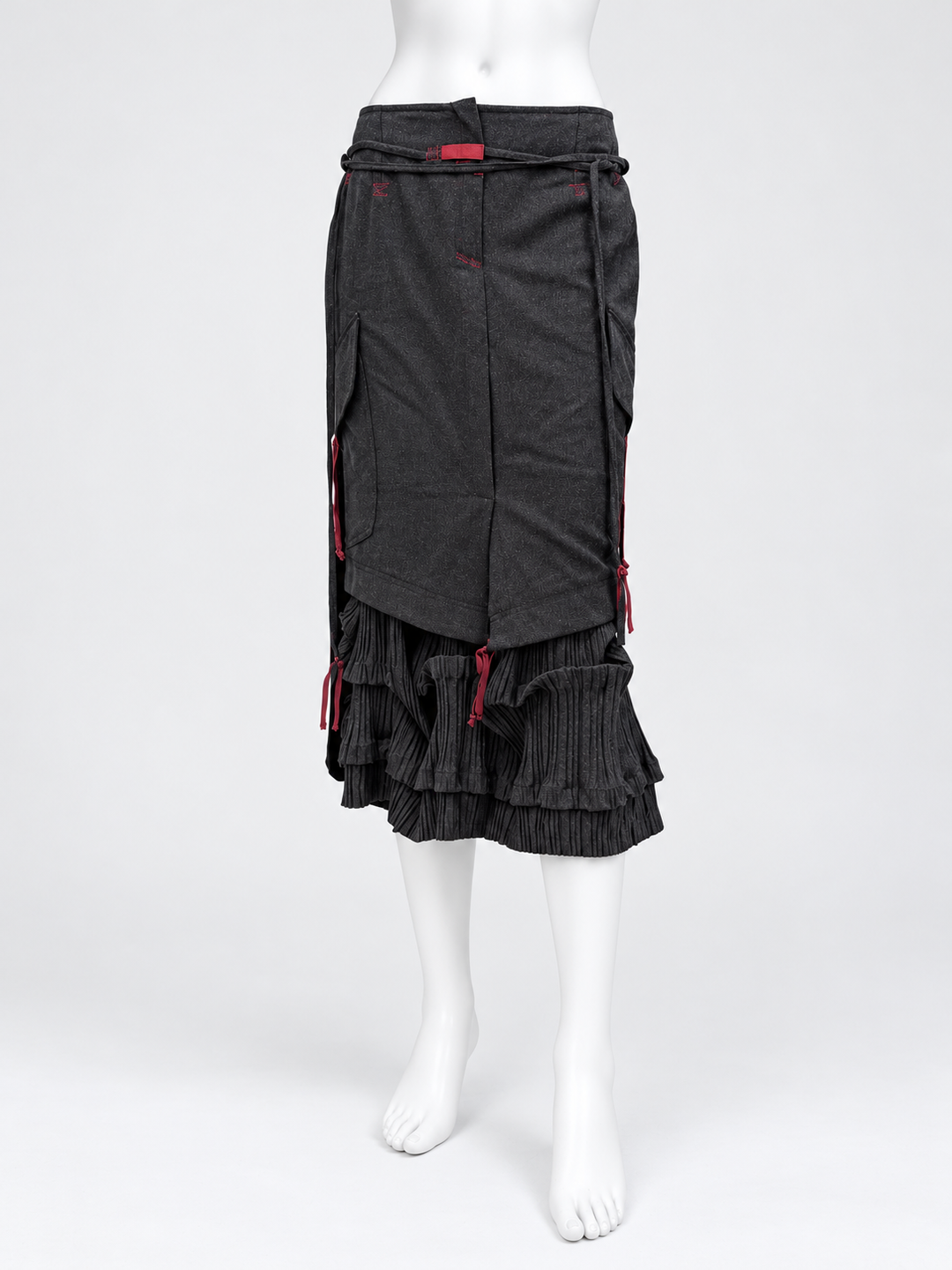 Vintage Italian layered ruffle cargo midi skirt