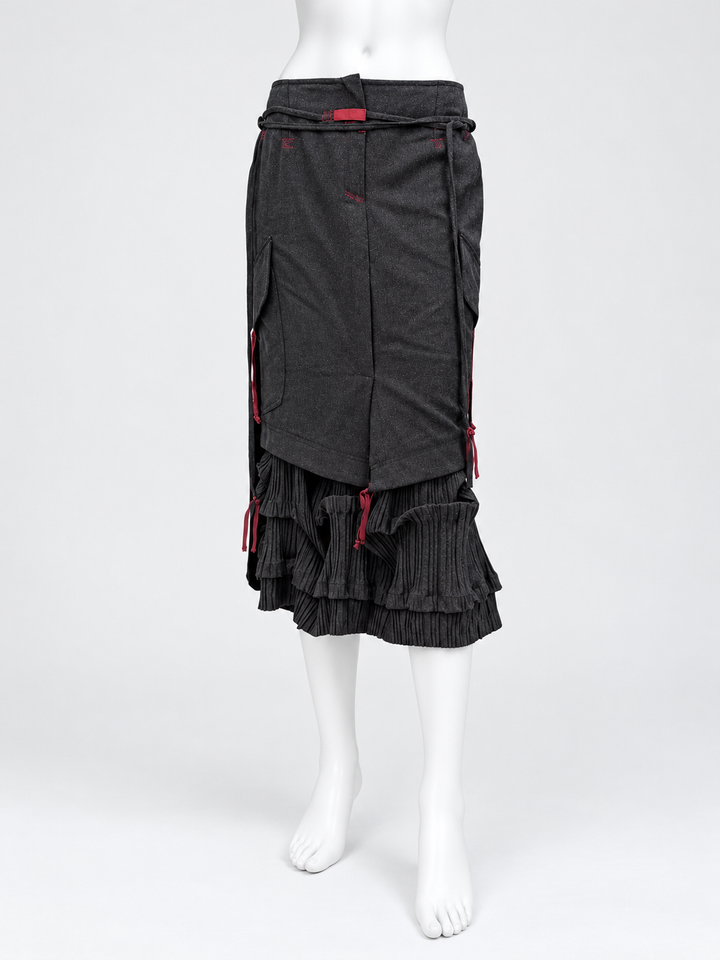 Vintage Italian layered ruffle cargo midi skirt