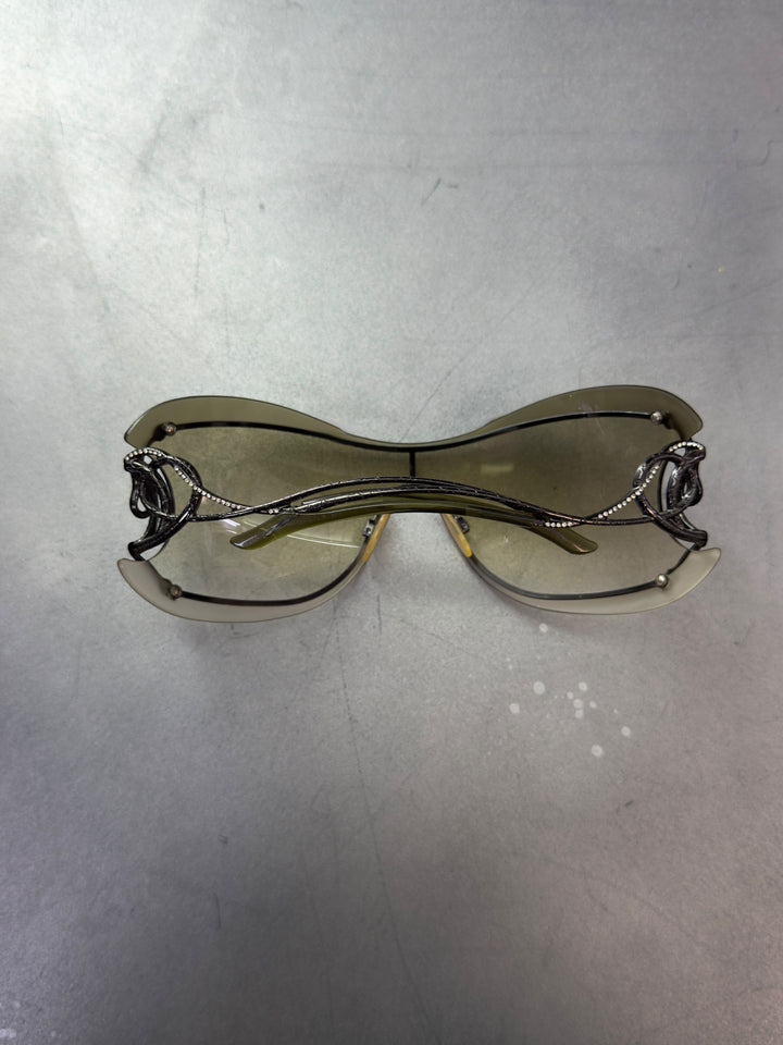 Roberto Cavalli vintage cicno rc223s shield sunglasses grey gradient serpent crystal y2k