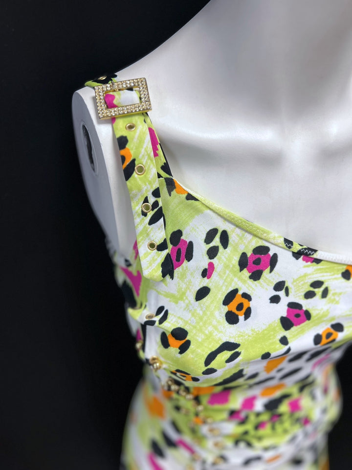 Roccobarocco One-Shoulder Leopard Print Dress S-M