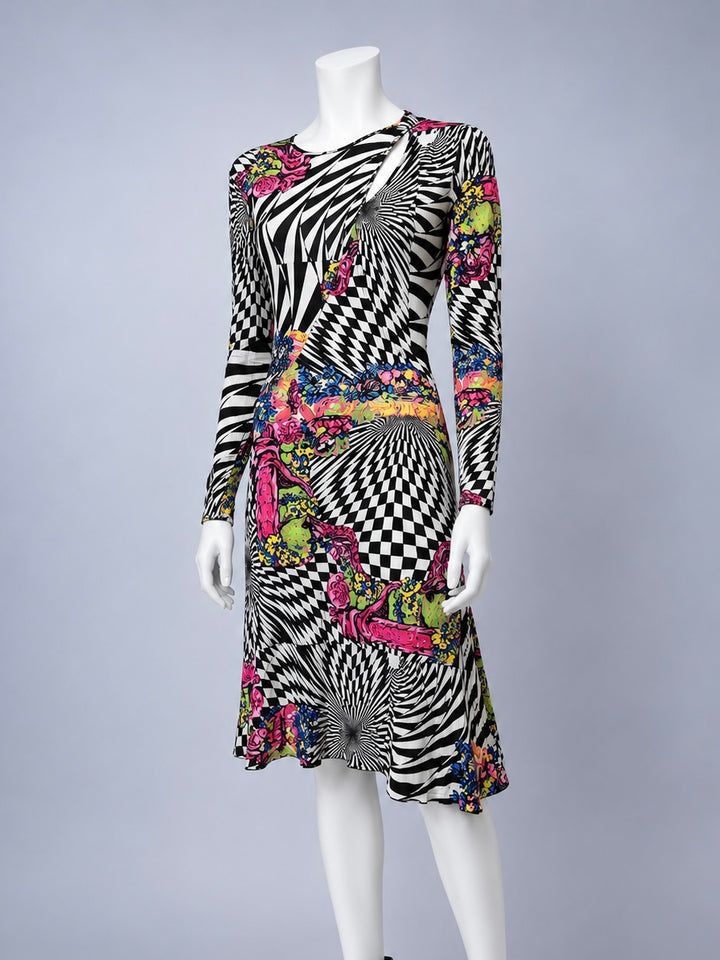 Vintage VERSACE Jeans Couture Floral Midi Abstract Dress