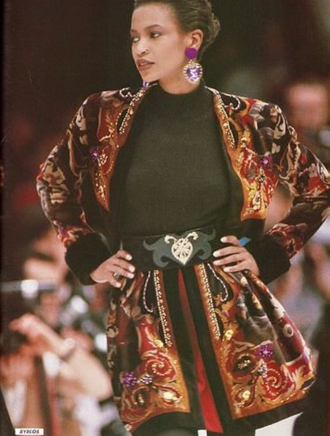 Byblos AW1988/89 vintage velvet embellished cropped jacket – 90s runway archive piece