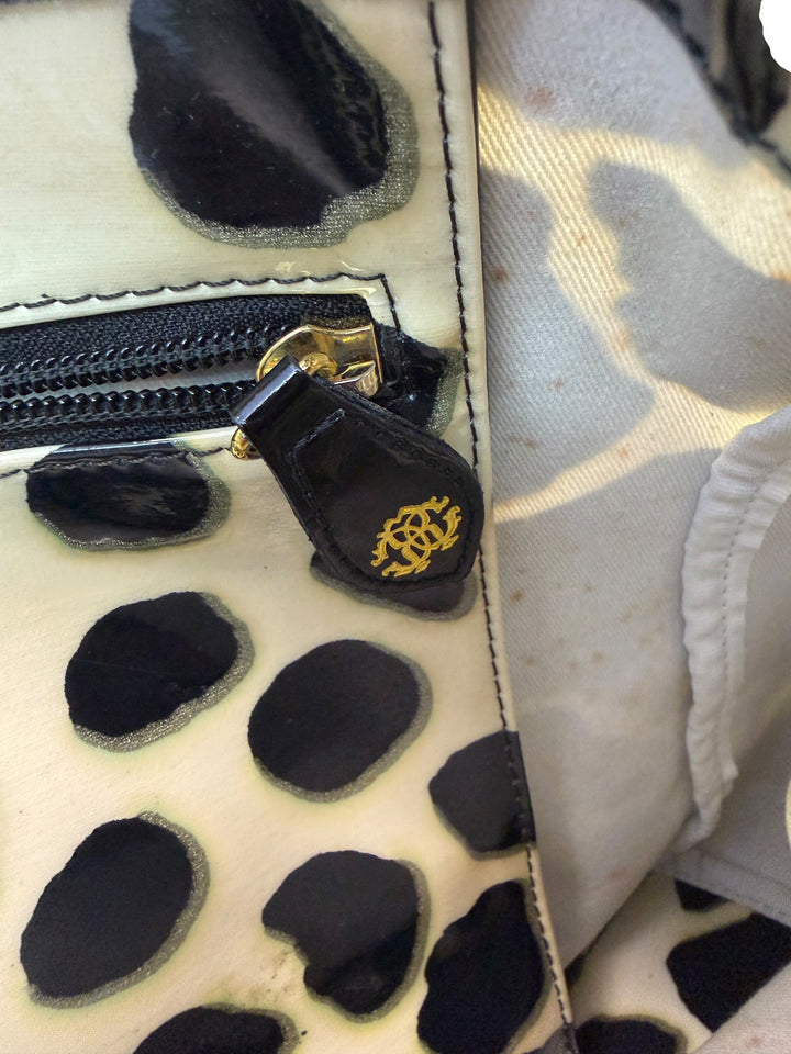 Roberto Cavalli vintage giraffe print patent tote bag