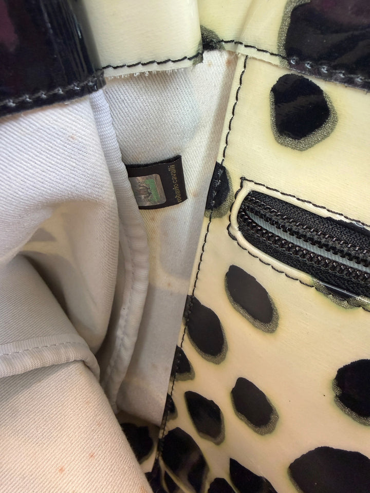Roberto Cavalli vintage giraffe print patent tote bag