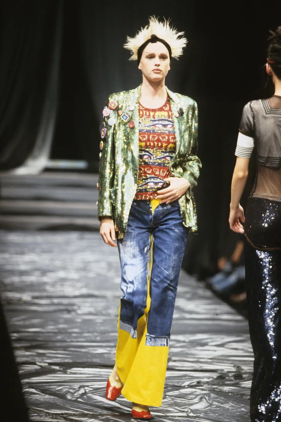 Gaultier Jeans 1997 Tibetan eyes print long sleeve top