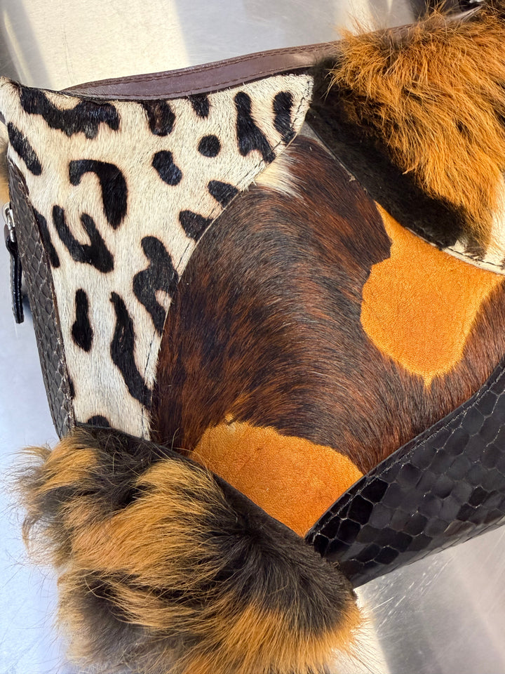 Escada Late 1990s Patchwork Fur & Leather Shoulder Bag