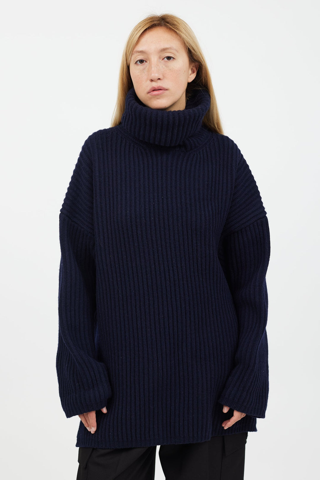 Acne Studios navy rib knit turtleneck sweater