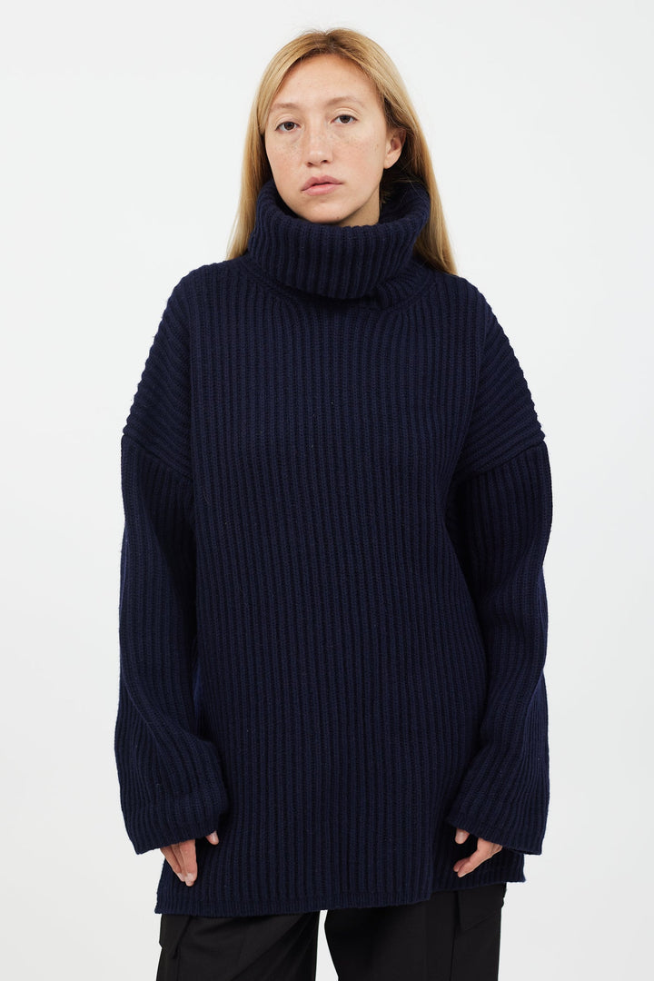 Acne Studios navy rib knit turtleneck sweater