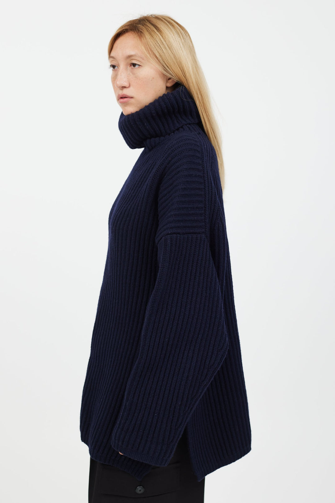 Acne Studios navy rib knit turtleneck sweater