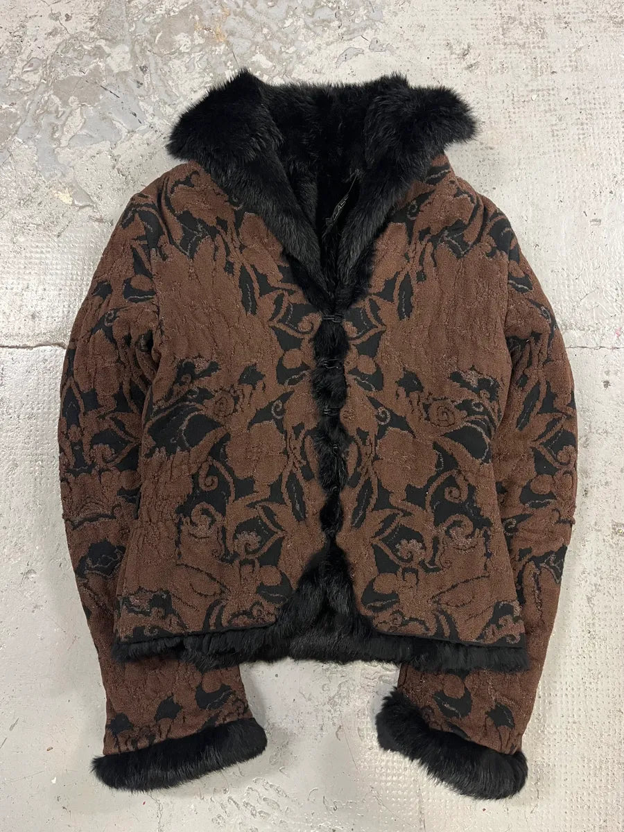 Roberto Cavalli 2000s reversible black fur puffer & ornament brown jacket