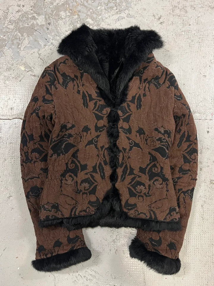 Roberto Cavalli 2000s reversible black fur puffer & ornament brown jacket