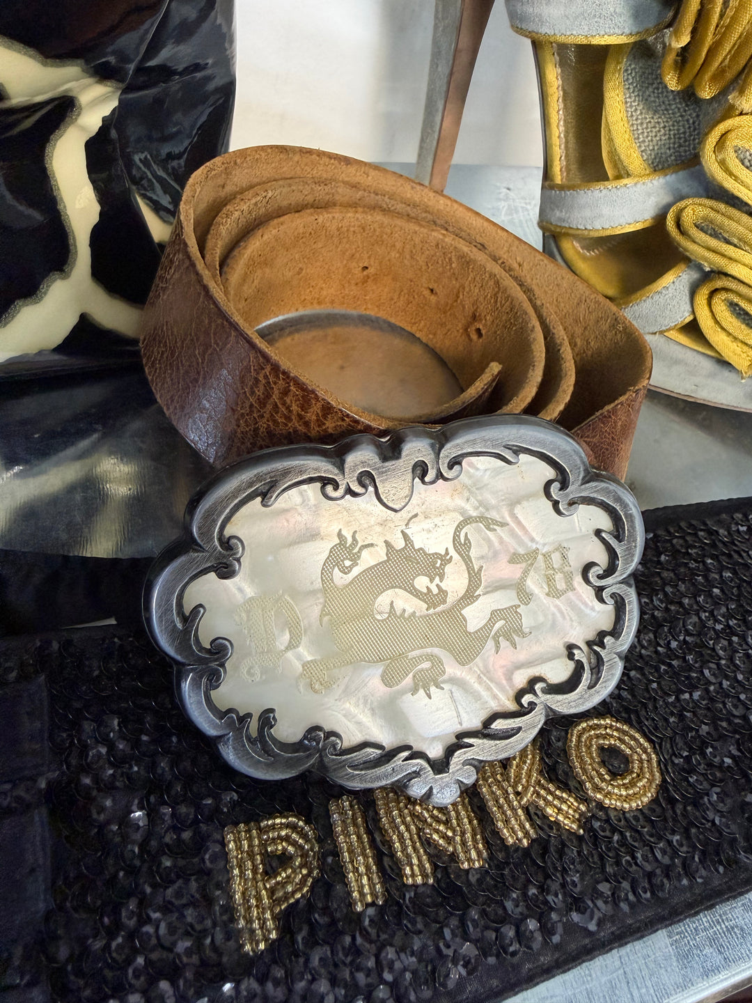 Diesel leather belt with dragon buckle