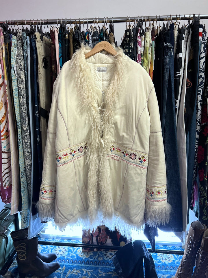 Versace Young 70’s Inspired Embroidered Shearling Coat Women’s Medium