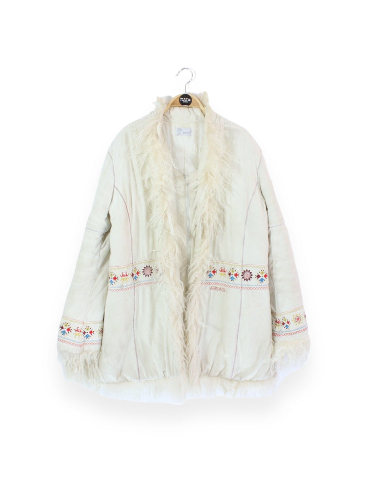Versace Young 70’s Inspired Embroidered Shearling Coat Women’s Medium