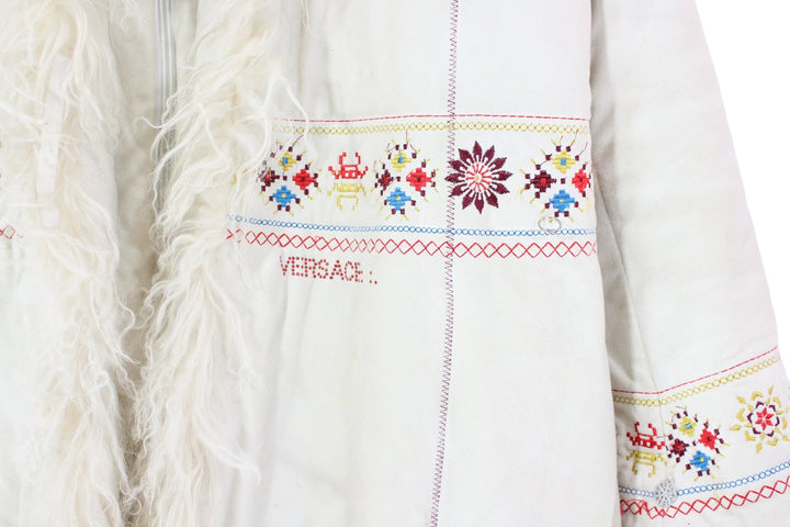 Versace Young 70’s Inspired Embroidered Shearling Coat Women’s Medium
