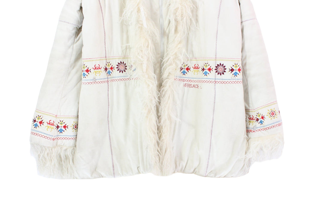 Versace Young 70’s Inspired Embroidered Shearling Coat Women’s Medium