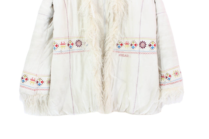 Versace Young 70’s Inspired Embroidered Shearling Coat Women’s Medium