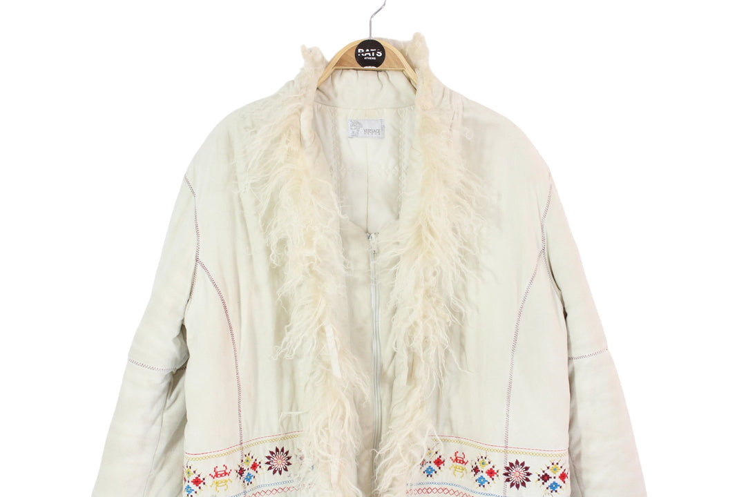 Versace Young 70’s Inspired Embroidered Shearling Coat Women’s Medium