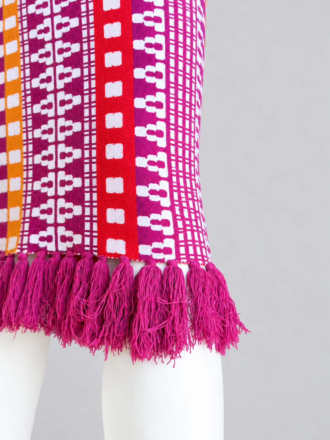 Pinko geometric knit midi skirt multicolor fringe hem small