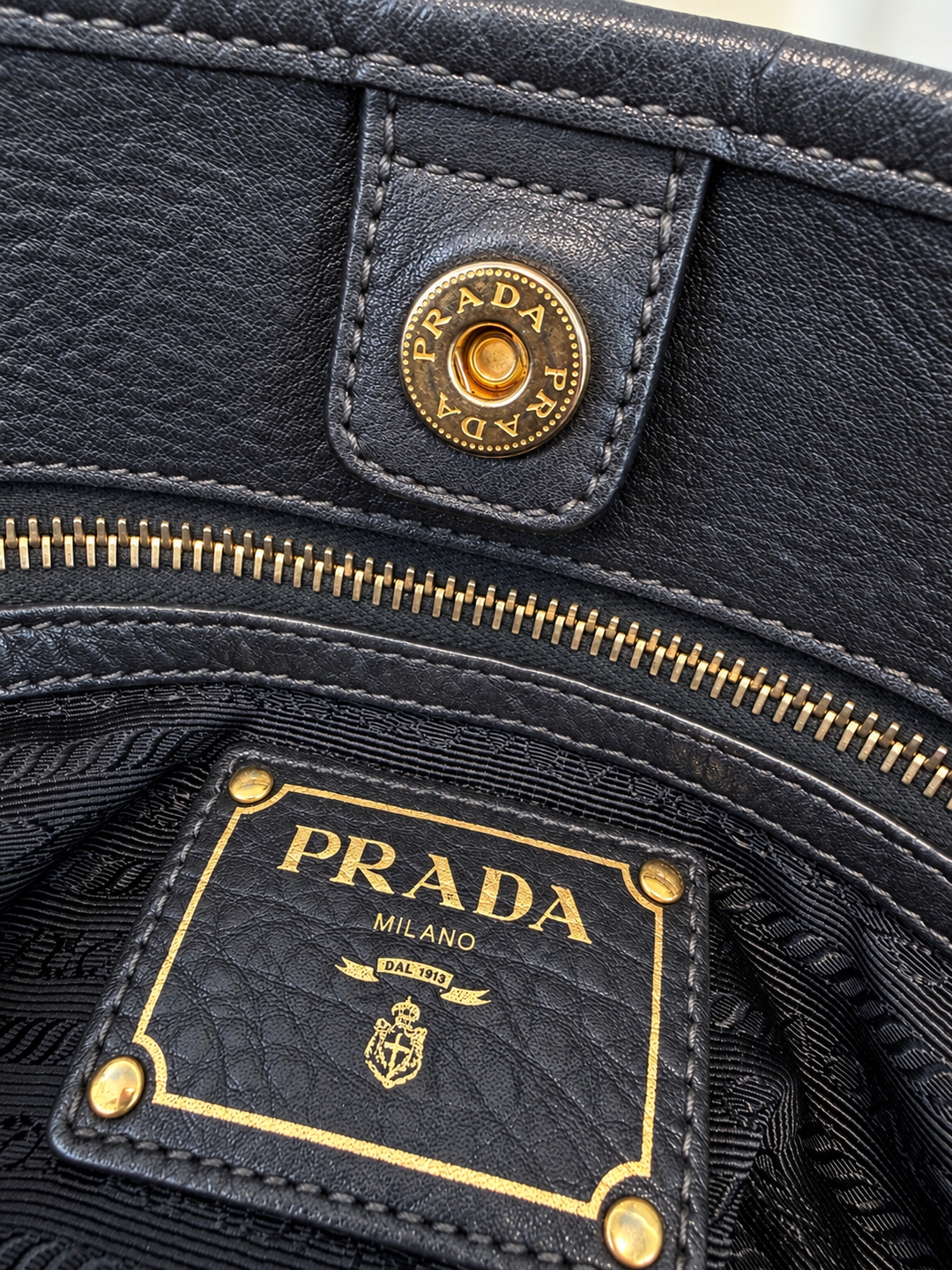 Prada black nylon & leather tote bag