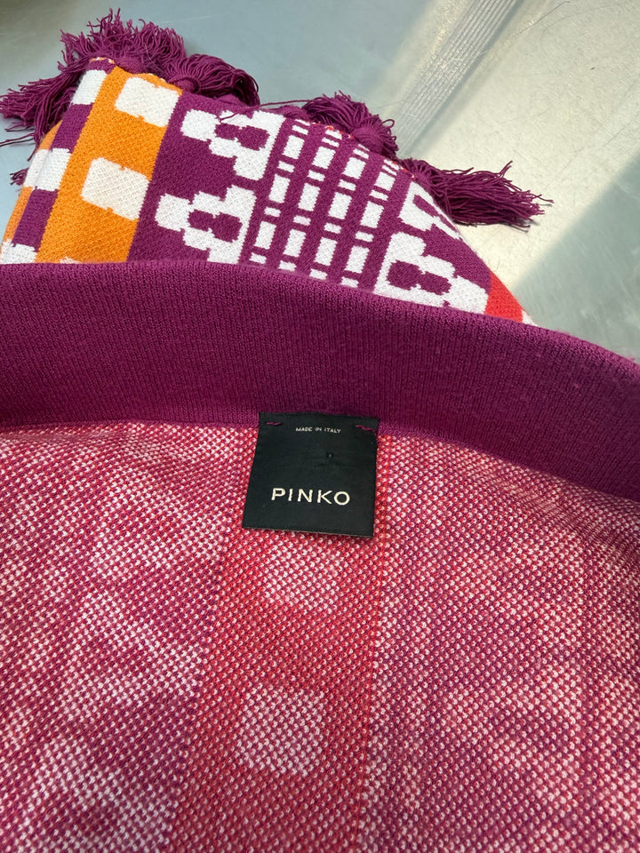 Pinko geometric knit midi skirt multicolor fringe hem small