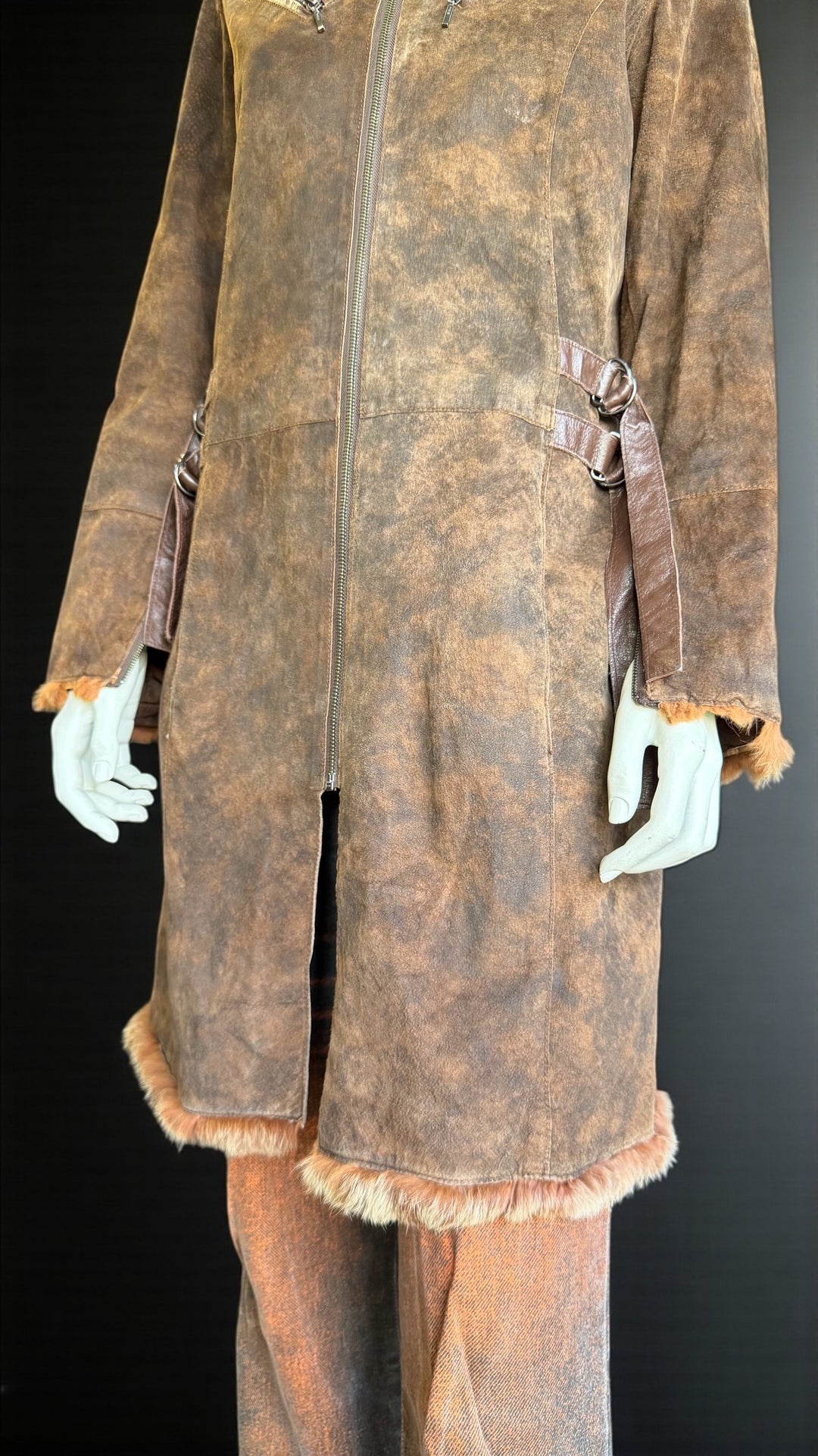 Conbipel vera pelle shearling-effect leather coat s/m