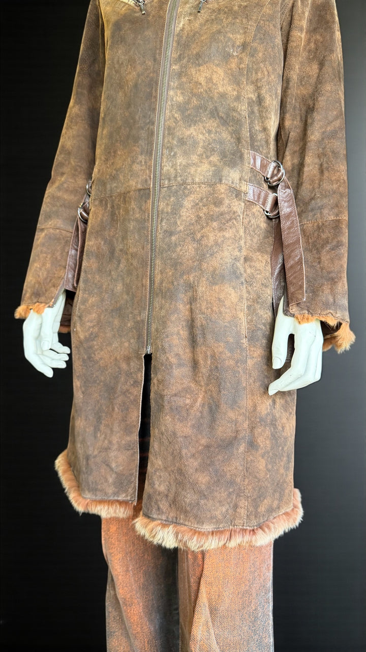 Conbipel vera pelle shearling-effect leather coat s/m