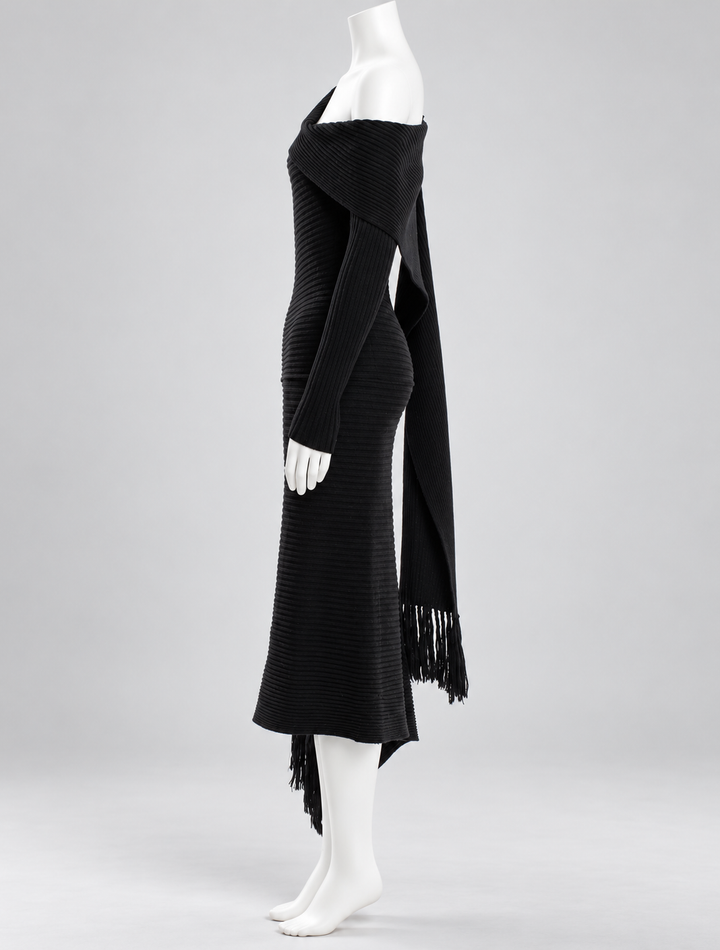 Jean Paul Gaultier ribbed knit dress with scarf