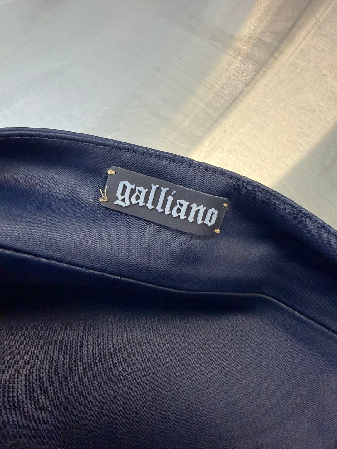 Galliano navy pleated mini dress with harness straps