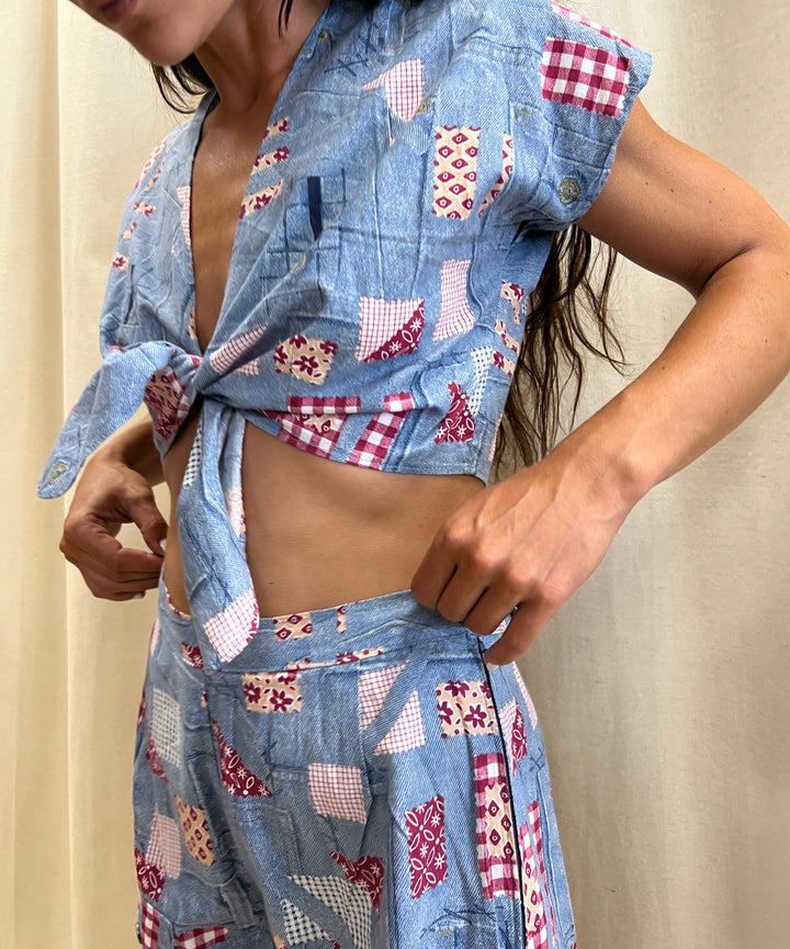 Vintage Crop Top & Shorts Set Women’s Small