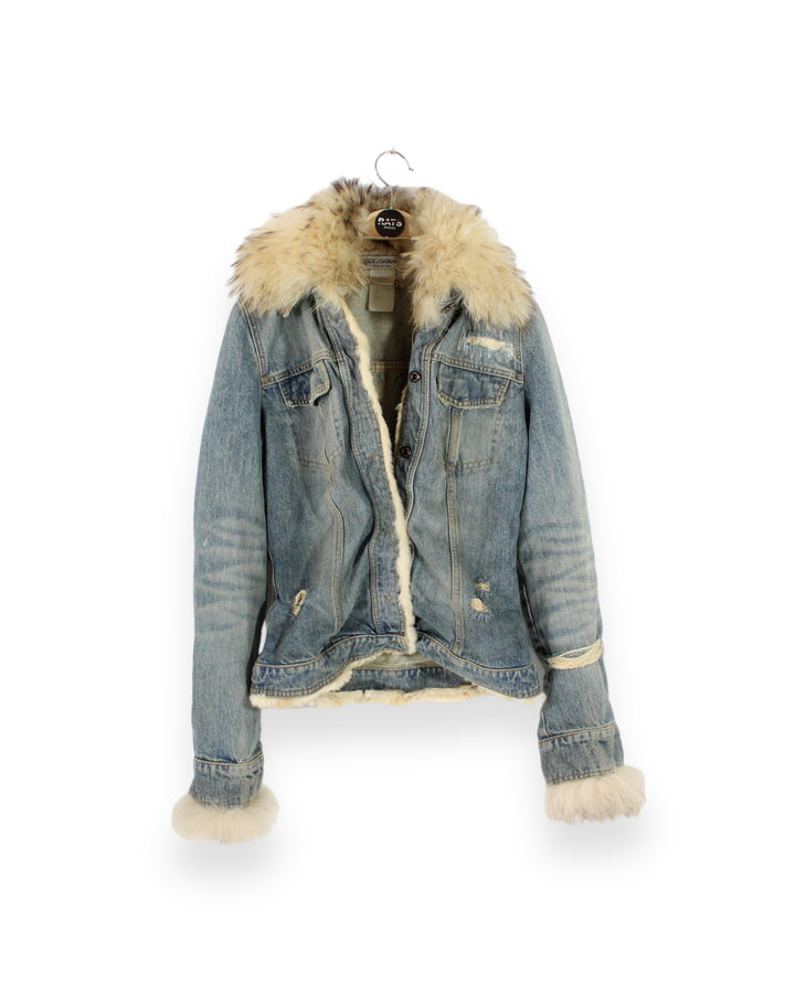 Dolce & Gabbana Denim Jacket w/ Faux Fur Collar Women's Small
