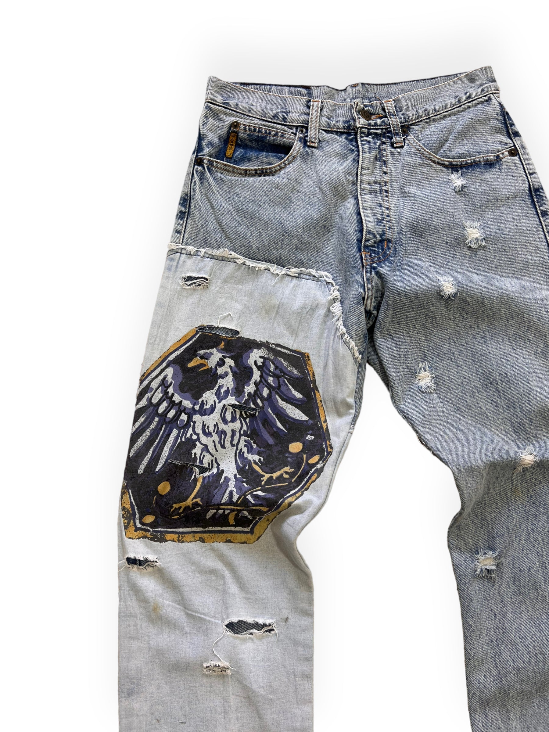 1990s Armani Eagle Applique Washed Jeans Women's Small(36-38