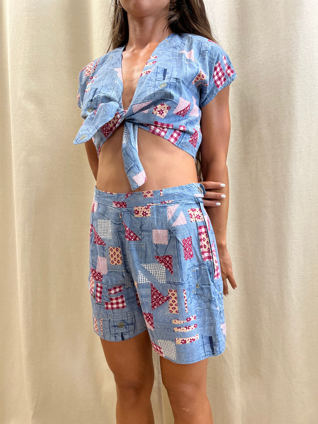 Vintage Crop Top & Shorts Set Women’s Small