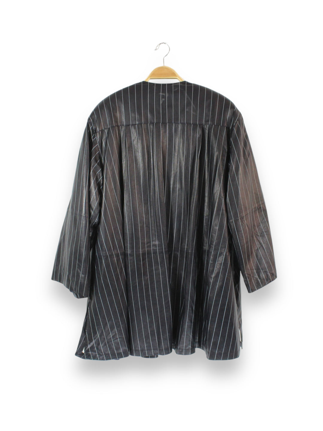 Vintage La Matta Leather Striped Coat w/ Shoulder Pads Women's Large