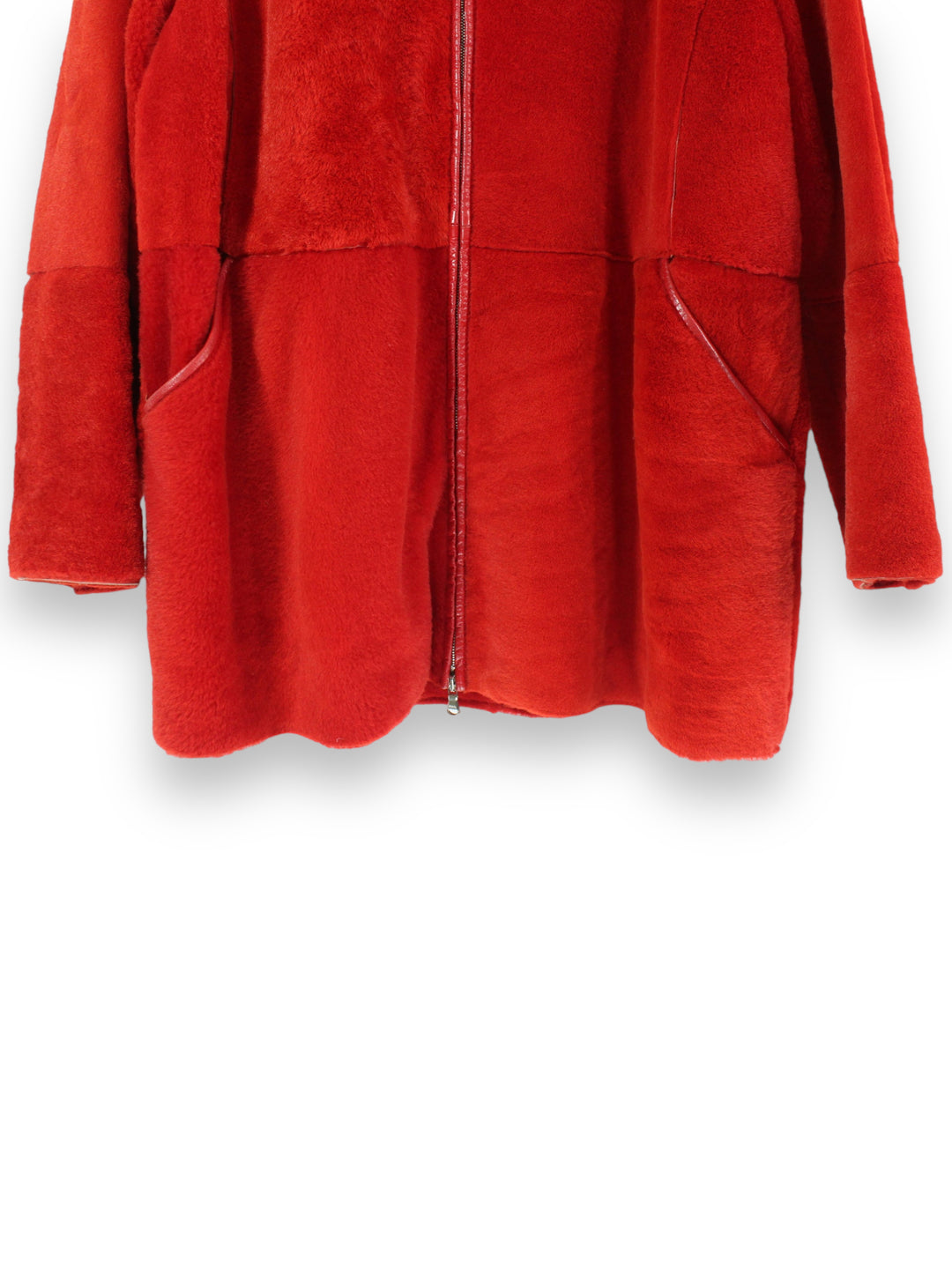 Vintage Hoodied Faux Fur Coat w/ Leather Details Women's M/L