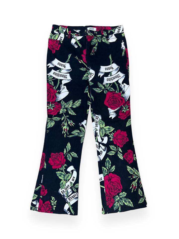 Moschino 1990s Wild at Heart Rose Mid Waisted Jeans Women's Small(36)