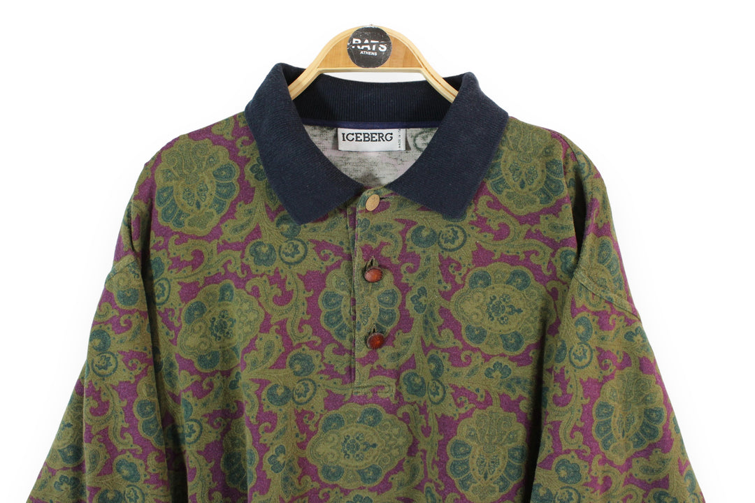 Rare Iceberg Paisley Polo Sweatshirt Men's Large