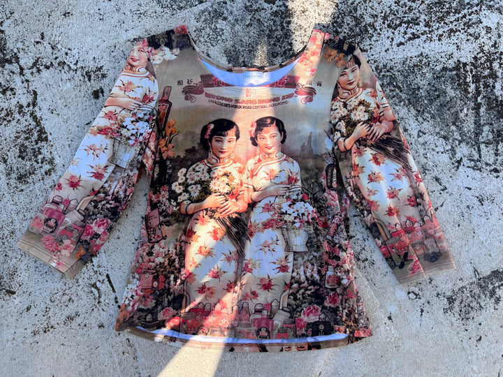 Vtg Art Kwong Sang Hong Print Long Sleeve Shirt Women's Large